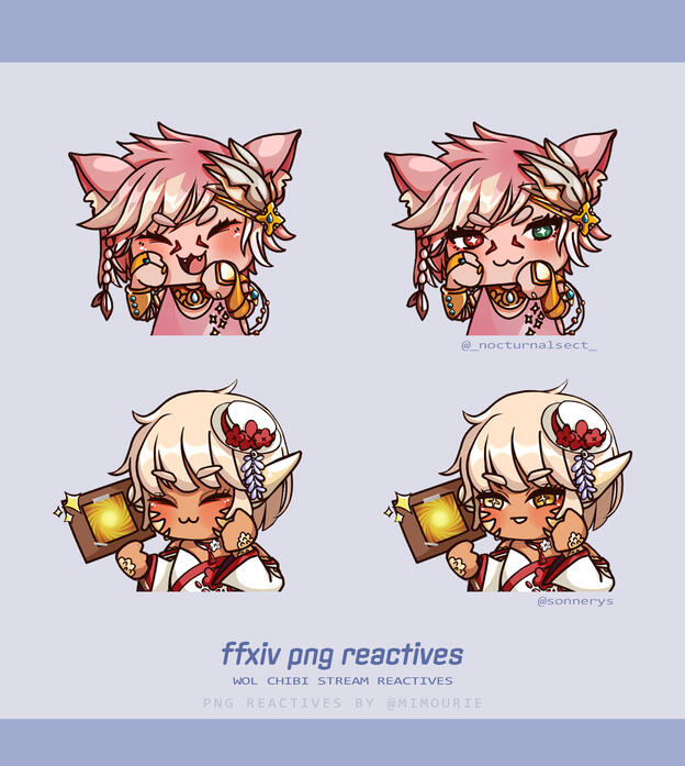 FFXIV WoL PNG reactives for streams (@nocturnalsect &amp; @sonnerys).
